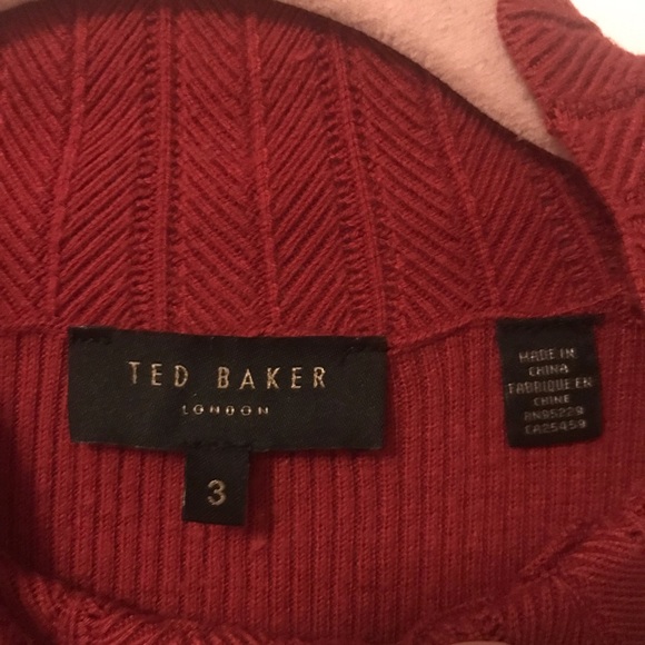 Ted Baker Albaai Scalloped Mock Neck Sweater In Dark Orange / Rust Brown Red - Picture 5 of 10